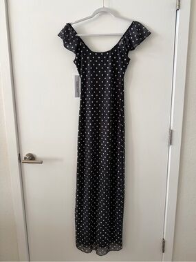 Princess Polly Polka Dot Ruffle Sleeve Maxi Dress - Black/White